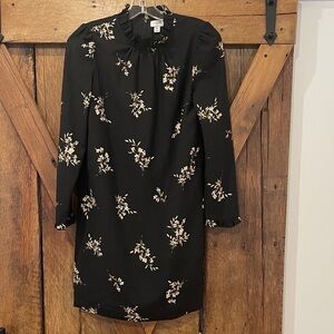 J.Crew Size 00 Black & Tan Floral Print Ruffleneck Shift Dress